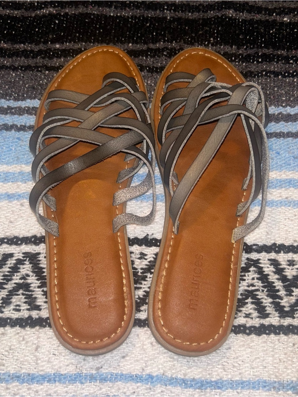 Maurices Brown Footbed Gray Strappy Slide Sandals